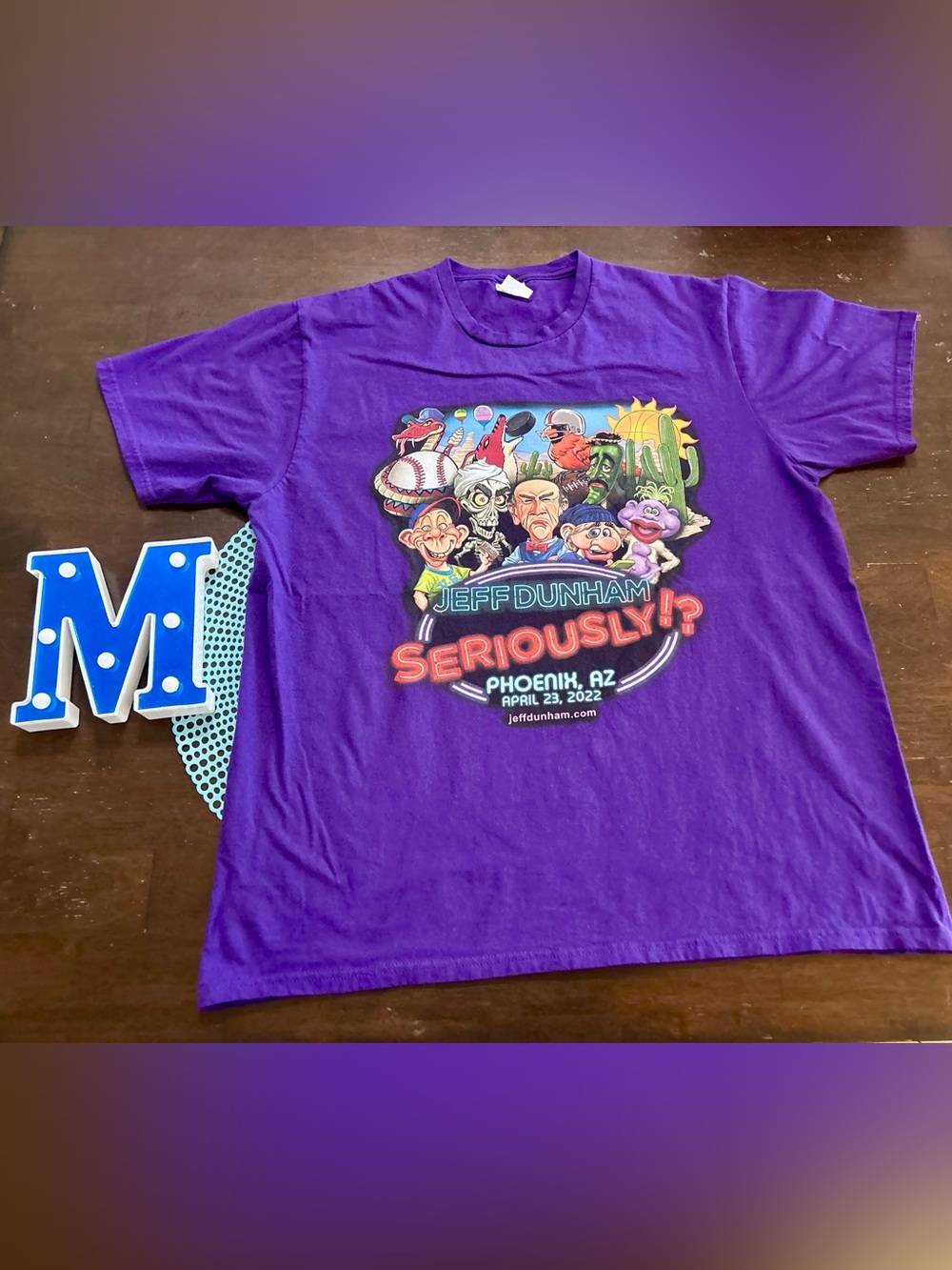 Jeff Dunham “Seriously?” 2022 Tour Phoenix Purple Shirt Size XL